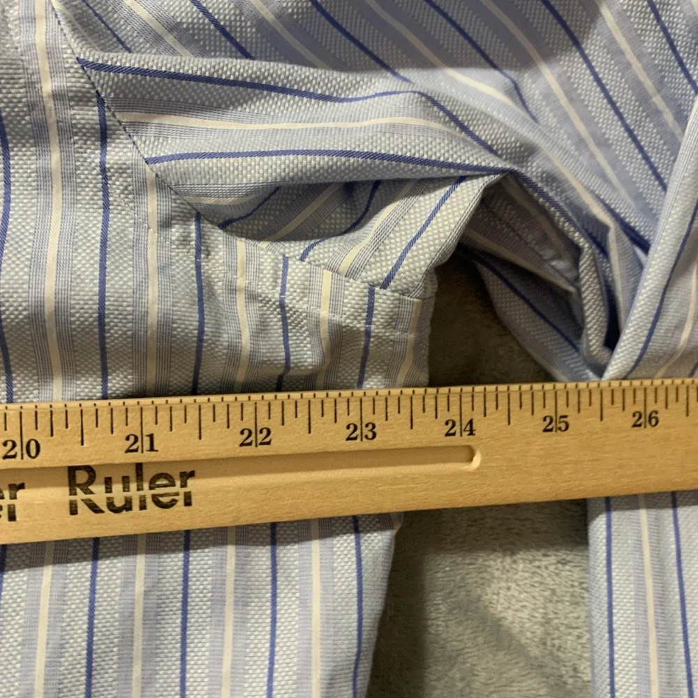Banana Republic Mens Slim Fit Dress Shirt‎ 16-16.5 L Blue Stripe French Cuffs
